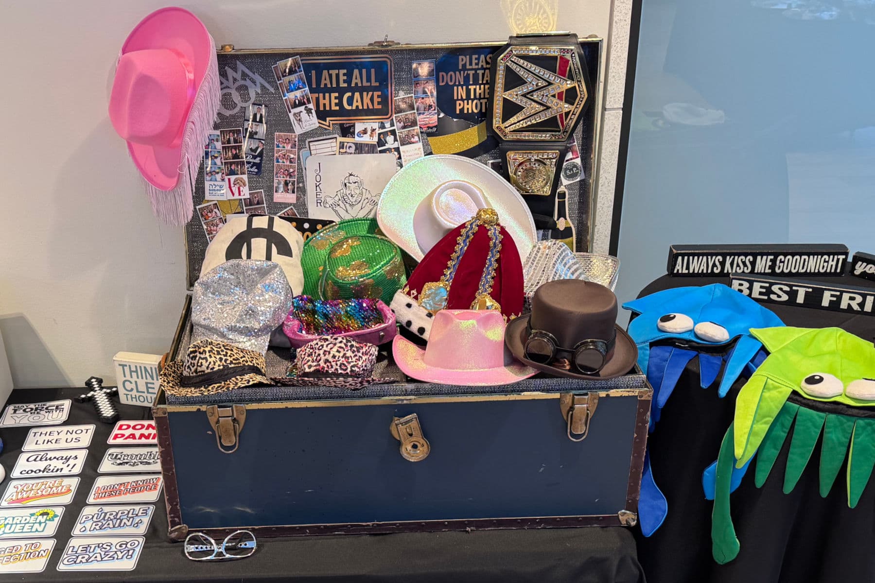 Prop trunk set up with side table