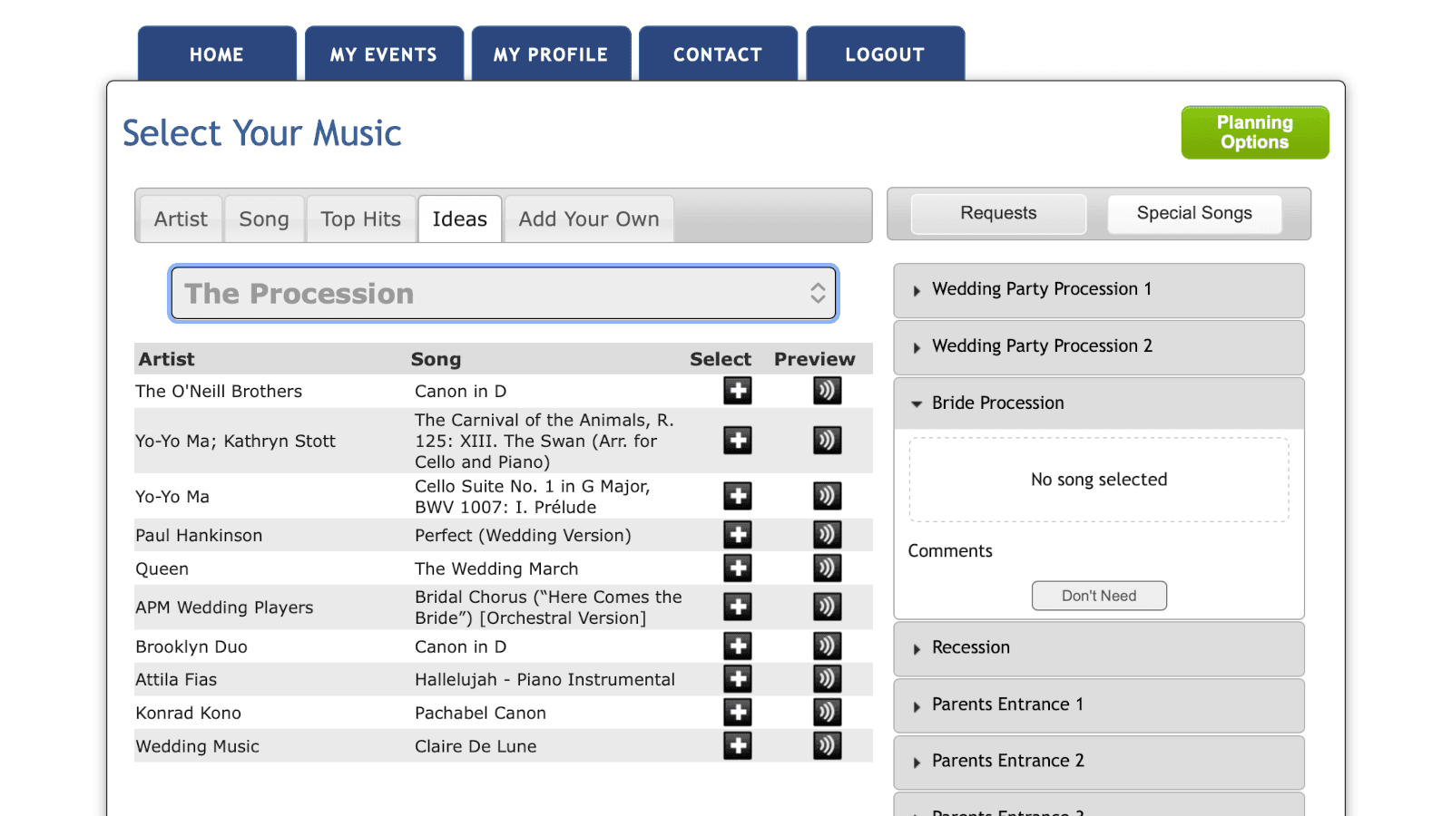 Wedding planning portal on desktop